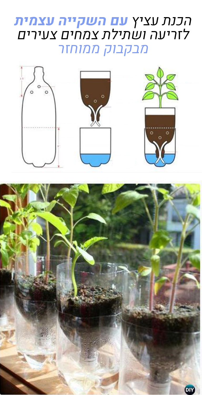 עציץ עם השקייה עצמית ממוחזר